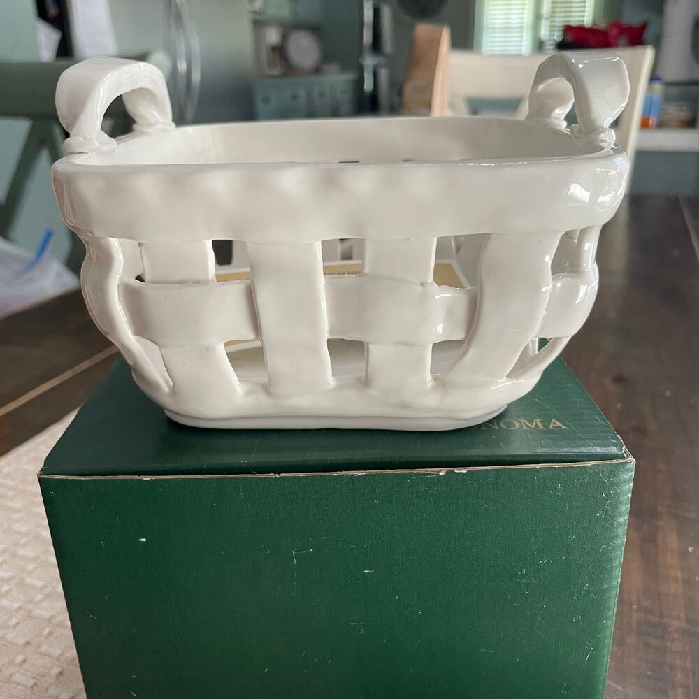 Williams Sonoma Woven Ceramic Basket White Square NEW